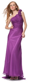 Unique Vintage, eggplant one shoulder ruched gown from Unique Vintage, $69.00