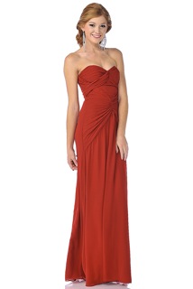 Red Gathered Draping Chiffon Strapless Sweetheart Gown; $110