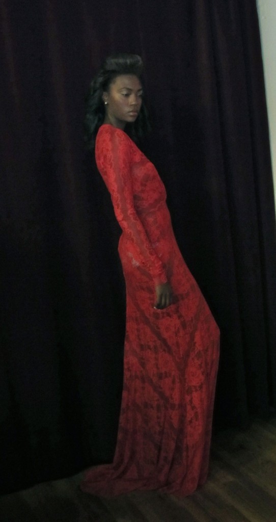 Red lace confection from Forever Moore by Alain, at 7 on Seventh Spring 2013 Fashion Show