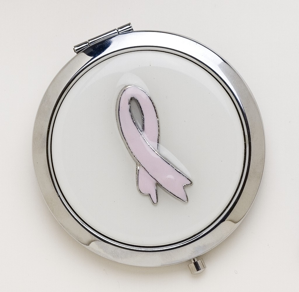 Budd Leather White Compact Mirror support BCA for The American Breast Cancer Foundation